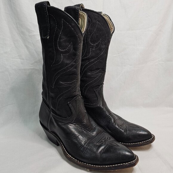 Stewart Boot Co 1977 VTG Hand Made Black Cowhide Leather Cowboy Boots Mens 8.5EE - Picture 3 of 14